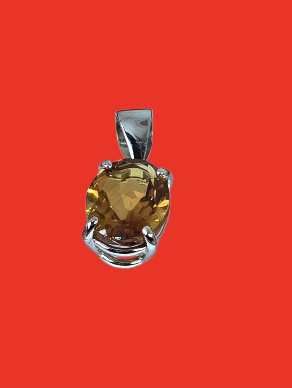 925 Sterling Silver Pendant 6x8mm with Natural Citrine Gem